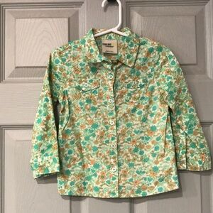 Oshkosh Genuine Kids Girl's 3T Floral Green Orange Button-Up Long Sleeve Shirt